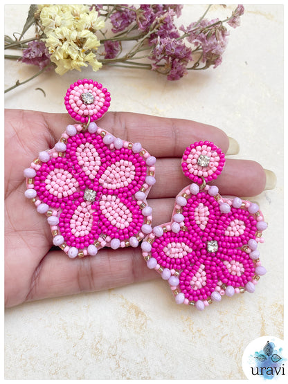 Pink Pushpa Beaded Handmade Earrings