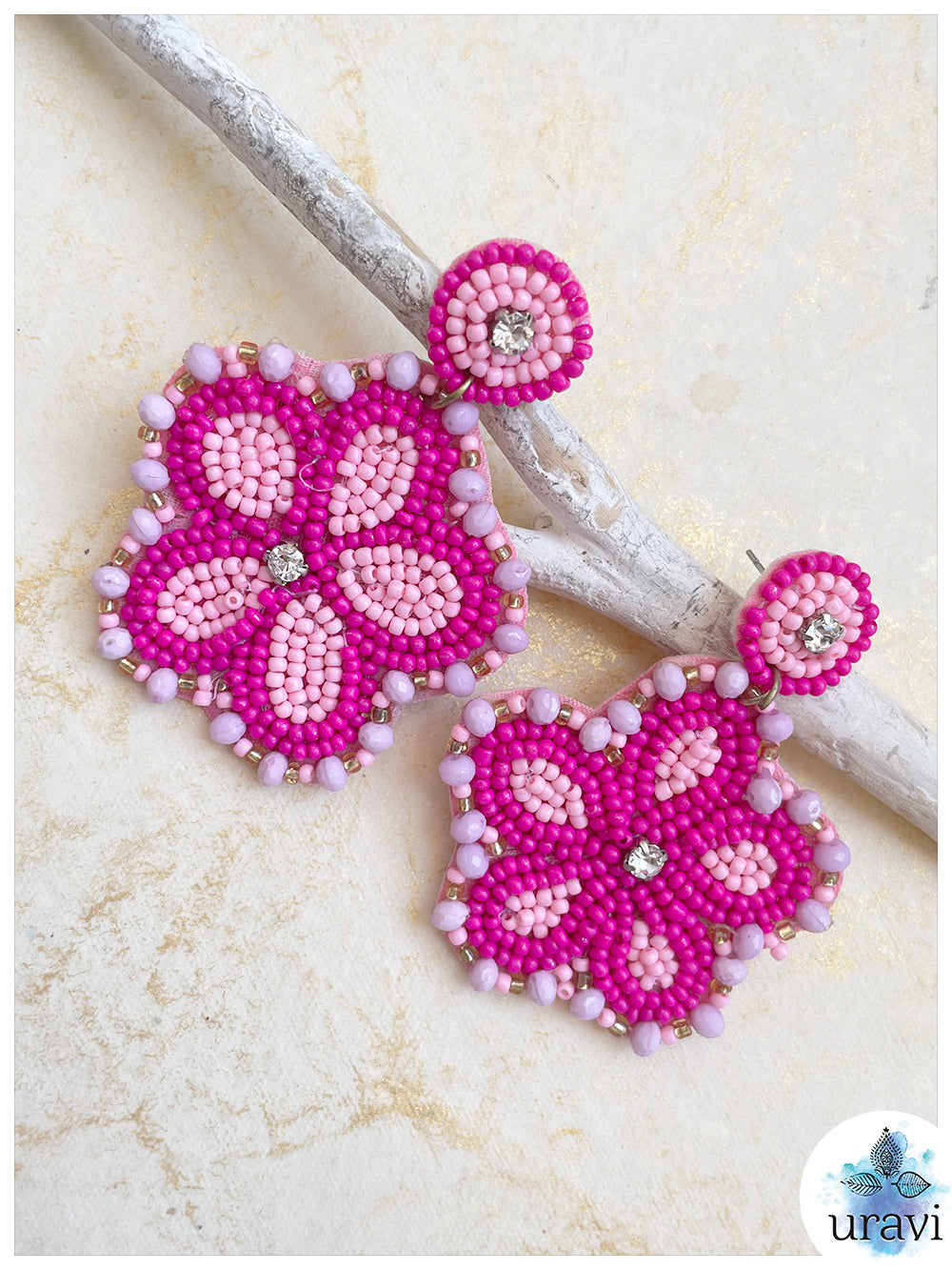 Pink Pushpa Beaded Handmade Earrings