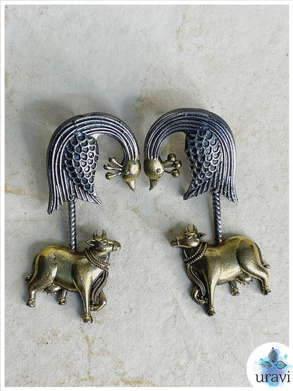 Golden Cow - Silver Look-Alike Dual-Tone Dangler Earrings