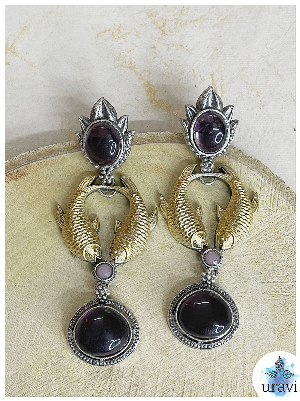 Jal Pari - Silver Look-Alike Dual-Tone Dangler Earrings