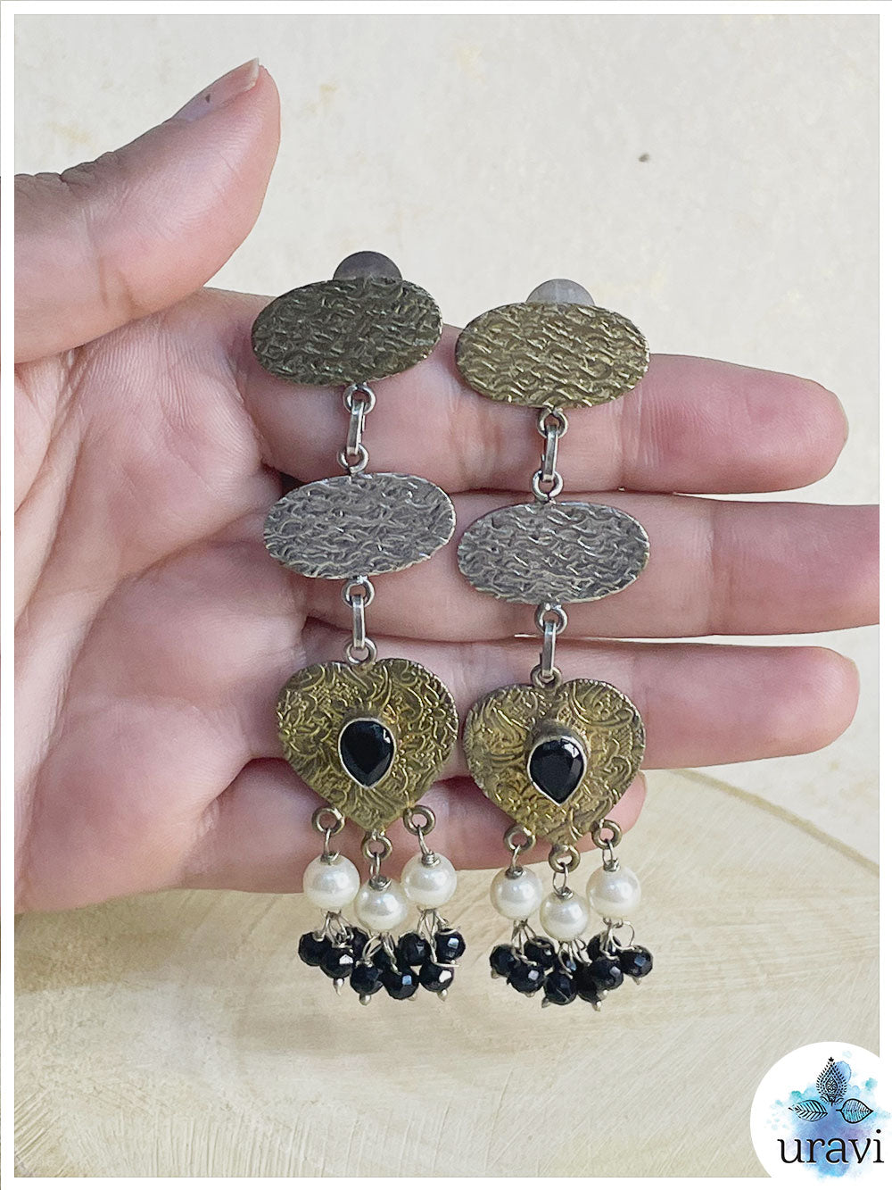 Soan Pari - Silver Look-Alike Dual-Tone Dangler Earrings