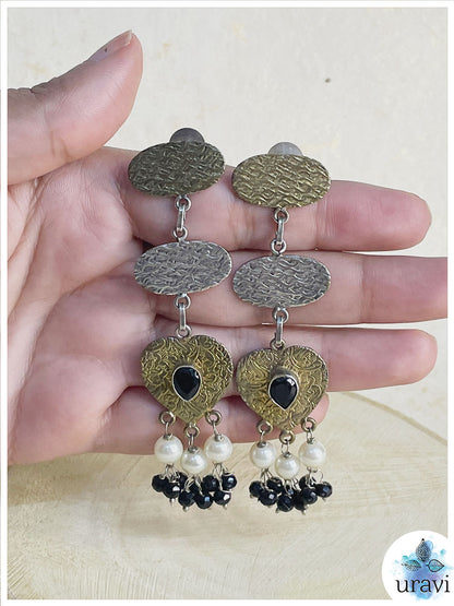 Soan Pari - Silver Look-Alike Dual-Tone Dangler Earrings