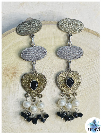 Soan Pari - Silver Look-Alike Dual-Tone Dangler Earrings