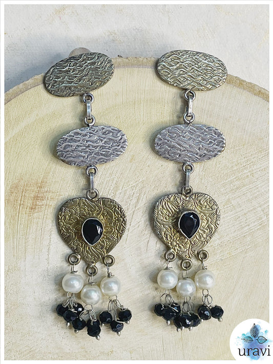 Soan Pari - Silver Look-Alike Dual-Tone Dangler Earrings