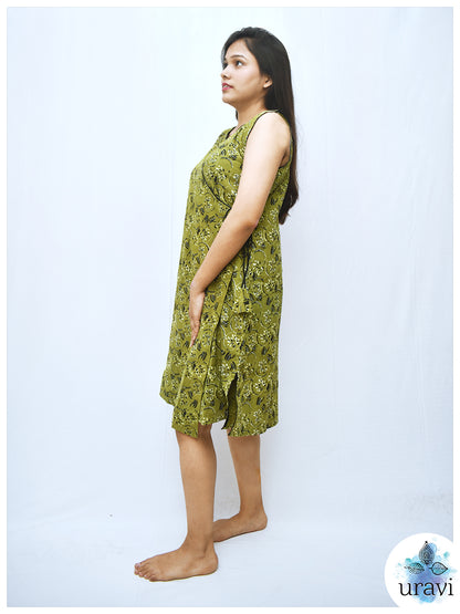 Vedika – Floral Sage Angrakha Cotton Dress