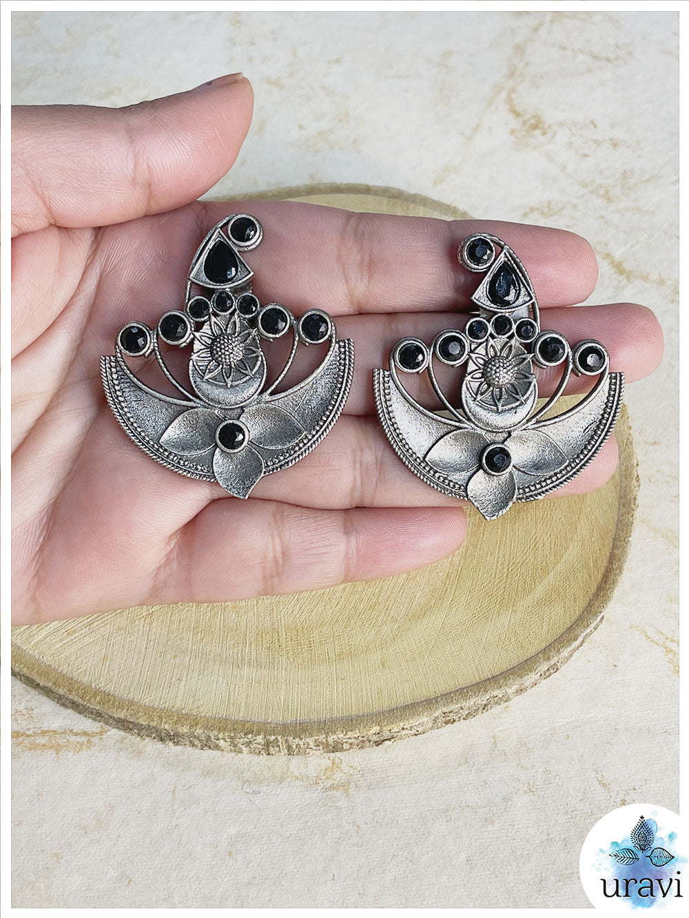 Ardh Chandrama  - Silver Look Alike Stud Earring