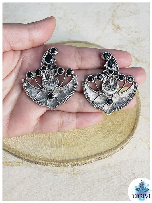 Ardh Chandrama  - Silver Look Alike Stud Earring