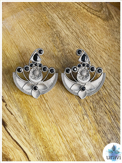 Ardh Chandrama  - Silver Look Alike Stud Earring