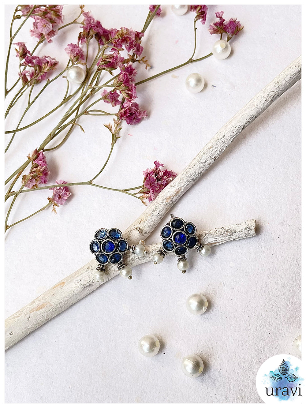 GajVilas - Oxidised Silver Replica Stone Studded Long Necklace Set