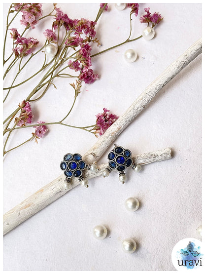 GajVilas - Oxidised Silver Replica Stone Studded Long Necklace Set