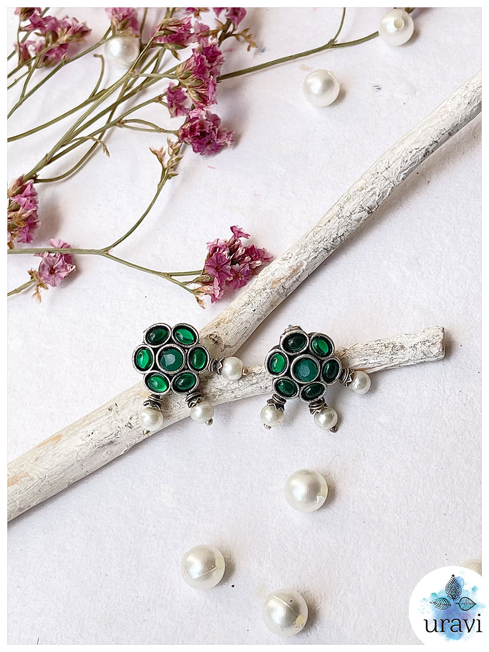 GajVilas - Oxidised Silver Replica Stone Studded Long Necklace Set