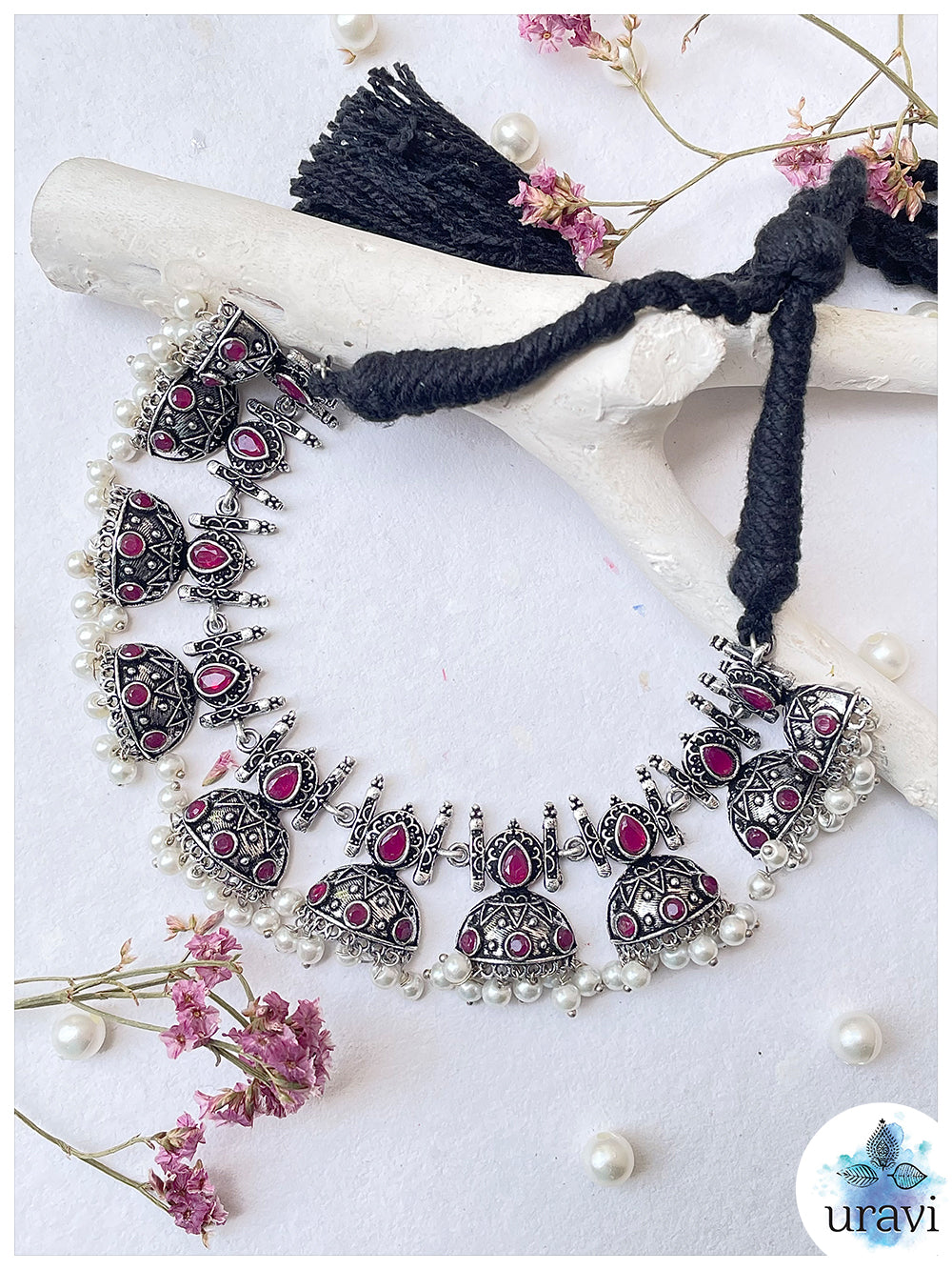 Shaan-e-Mehfil - Oxidised Silver Replica Choker Necklace Set