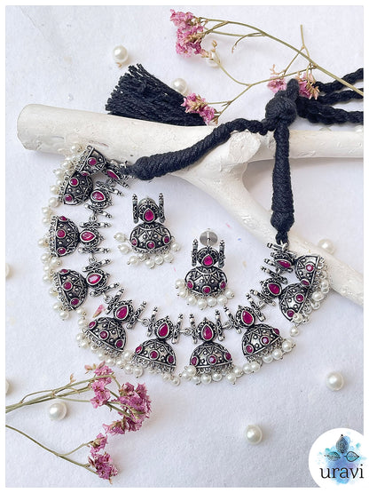 Shaan-e-Mehfil - Oxidised Silver Replica Choker Necklace Set