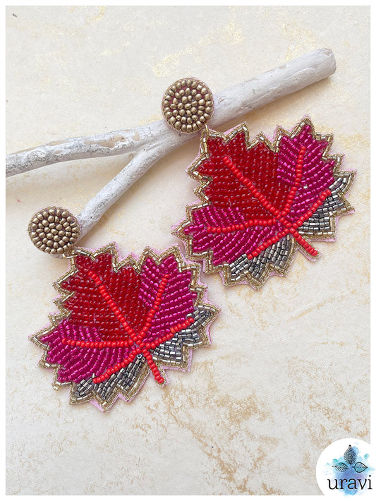 "Maple-Leaf" Shape Beaded Handmade Earrings
