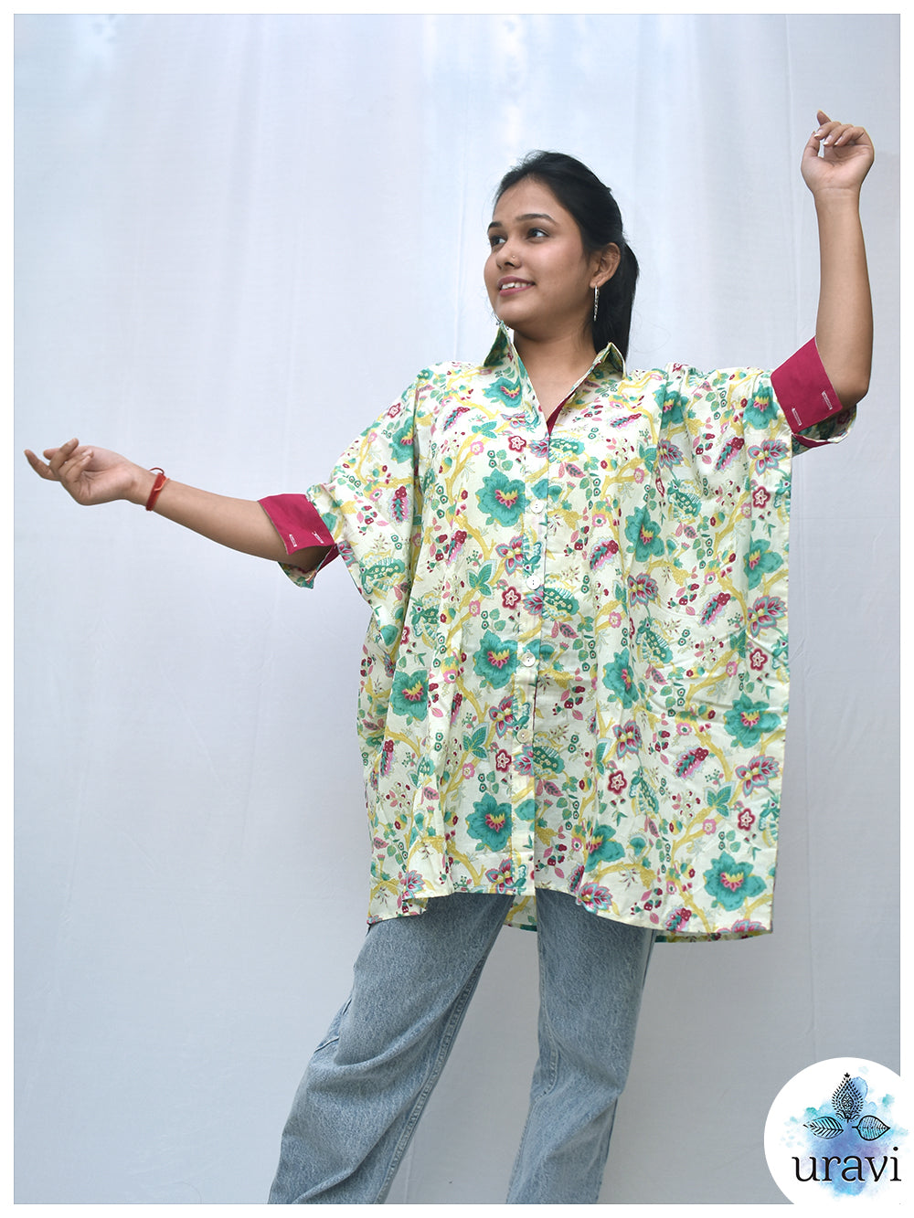 ColorVine – Oversized Shirt Kaftan with Floral Trails