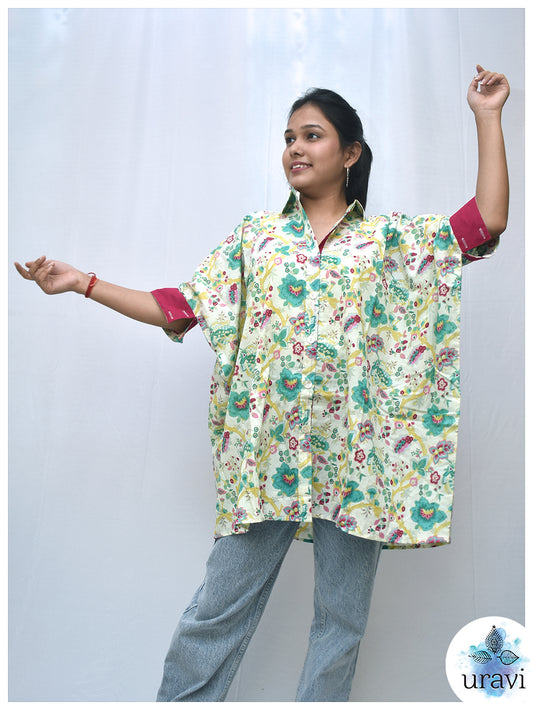 ColorVine – Oversized Shirt Kaftan with Floral Trails