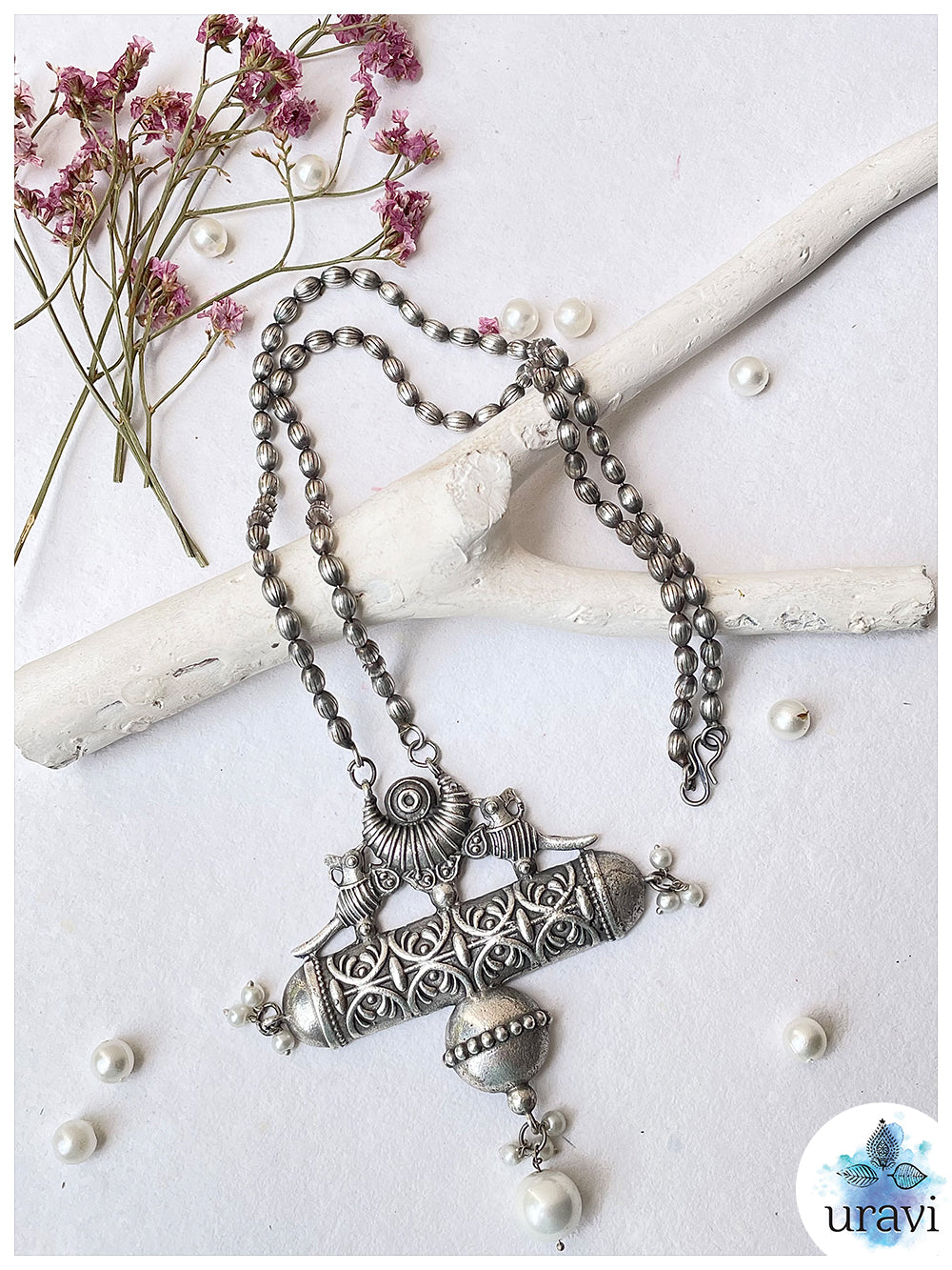 Noore-e- Chand - Silver Replica Long Necklace Set