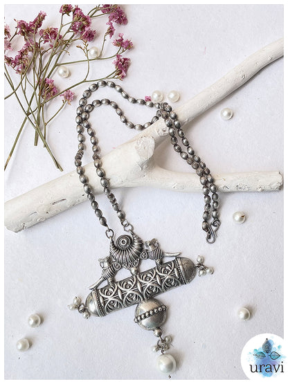 Noore-e- Chand - Silver Replica Long Necklace Set