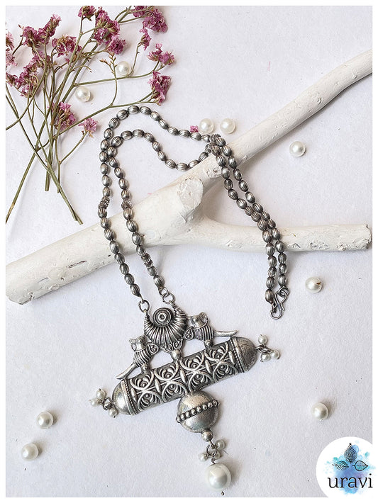 Noore-e- Chand - Silver Replica Long Necklace Set