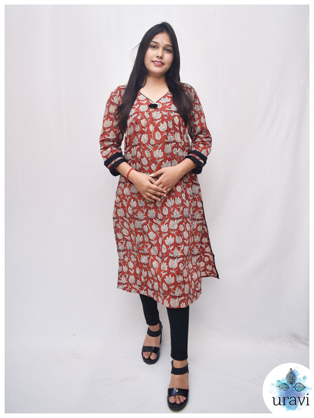 Varnika – High-Low Bagru Kurta with Lotus Bel Print
