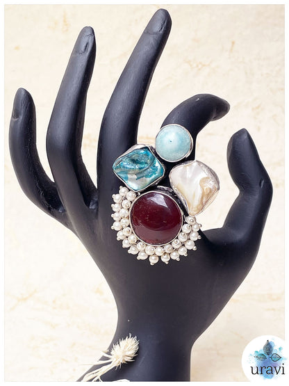 Amara - Stone-Studded Silver Replica Finger Ring