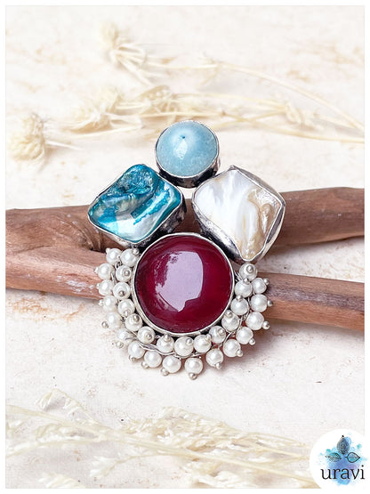 Amara - Stone-Studded Silver Replica Finger Ring