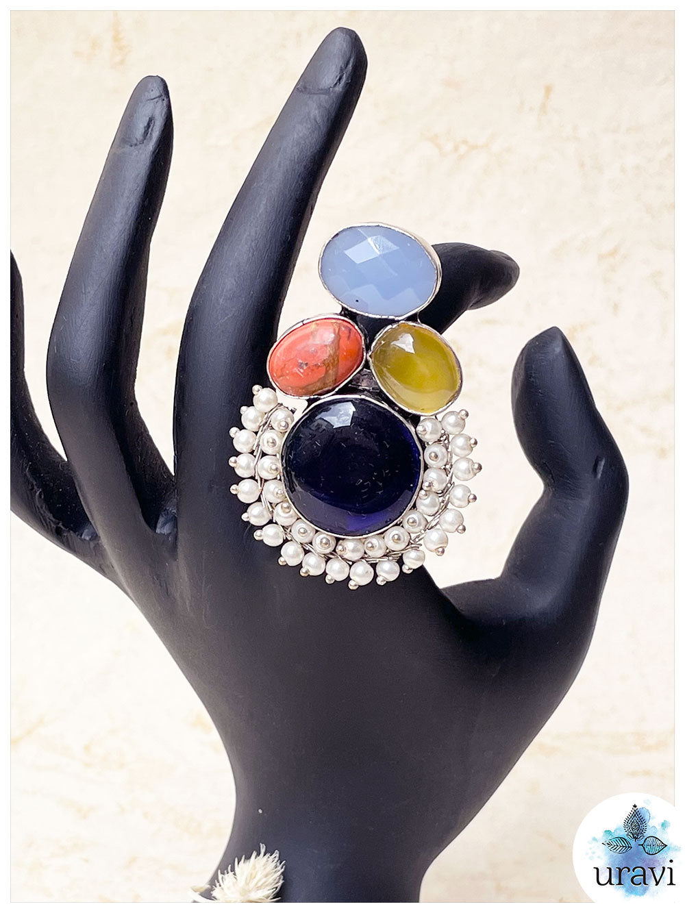 Amara - Stone-Studded Silver Replica Finger Ring