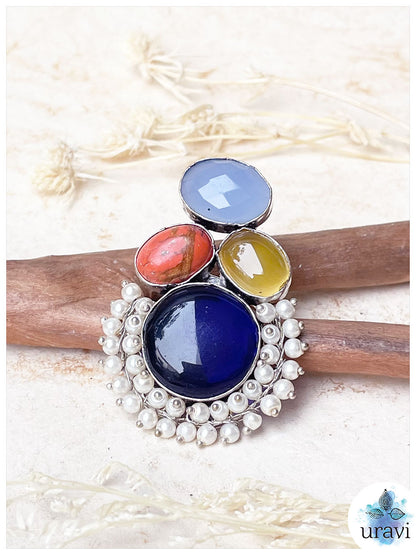 Amara - Stone-Studded Silver Replica Finger Ring