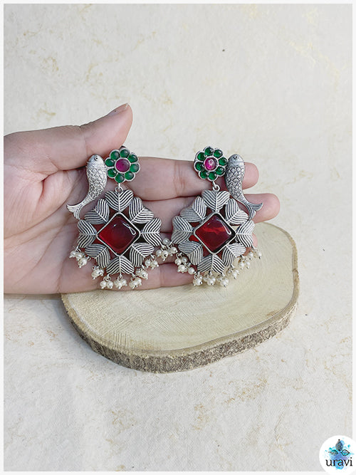 Fish-Floral - Sliver Look Alike Dangler Earring