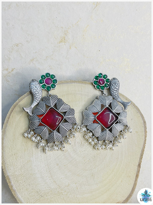 Fish-Floral - Sliver Look Alike Dangler Earring