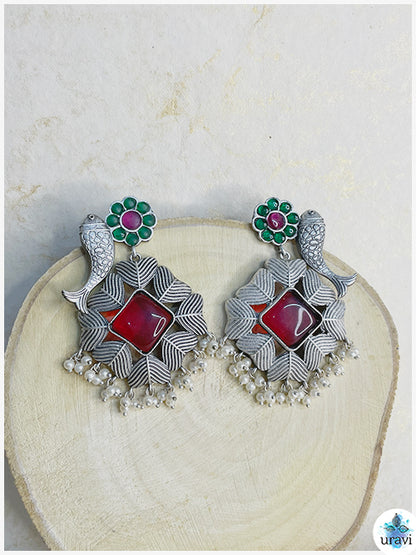 Fish-Floral - Sliver Look Alike Dangler Earring