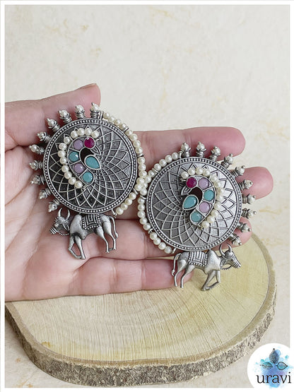 Pushp Gau Silver Look-Alike Stud Earrings