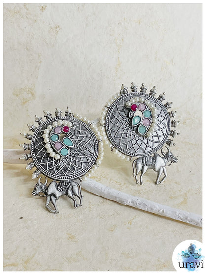 Pushp Gau Silver Look-Alike Stud Earrings