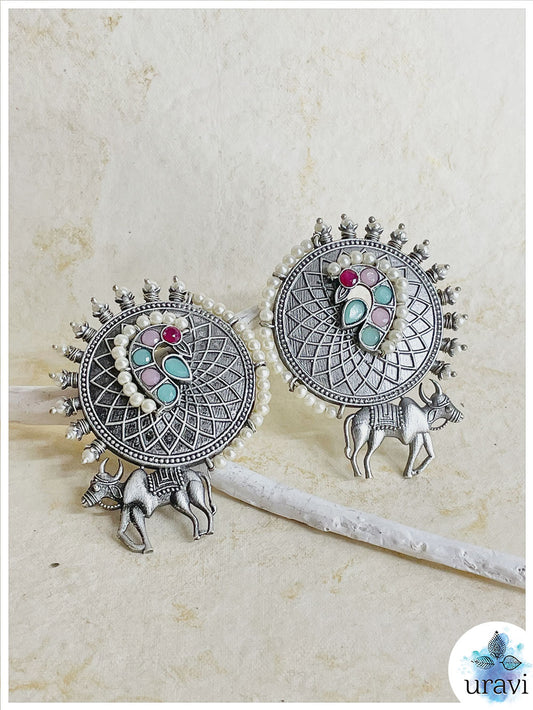 Pushp Gau Silver Look-Alike Stud Earrings