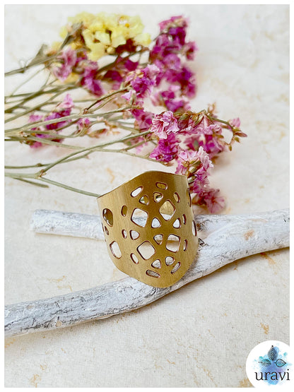 Golden Mesh - Free Size  Matt Gold  Finger Ring