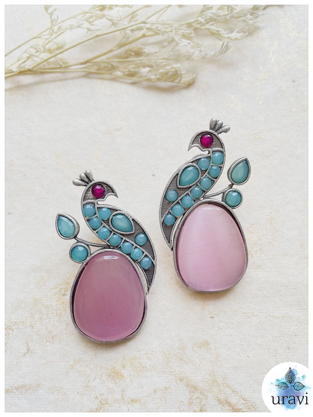 Dancing Morni Silver Look-Alike Stud Earrings