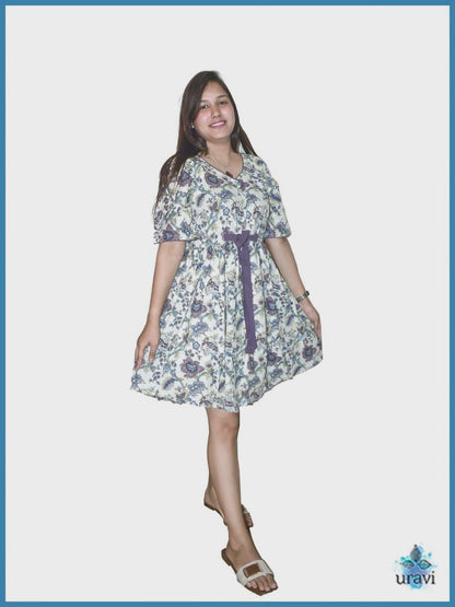 Ishika – Floral Flared Knee-Length Dress