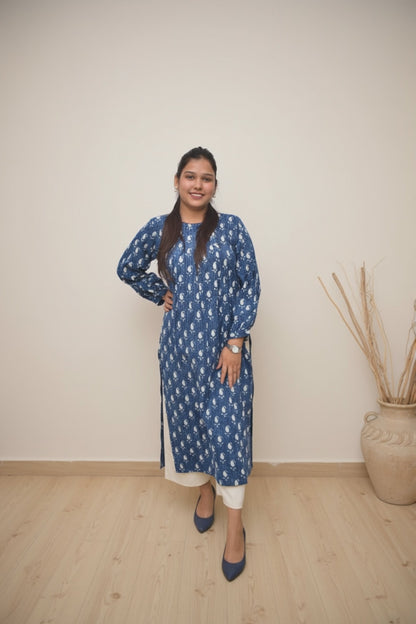 Aabha – Indigo Buta Hand Block Printed Cotton Kurta