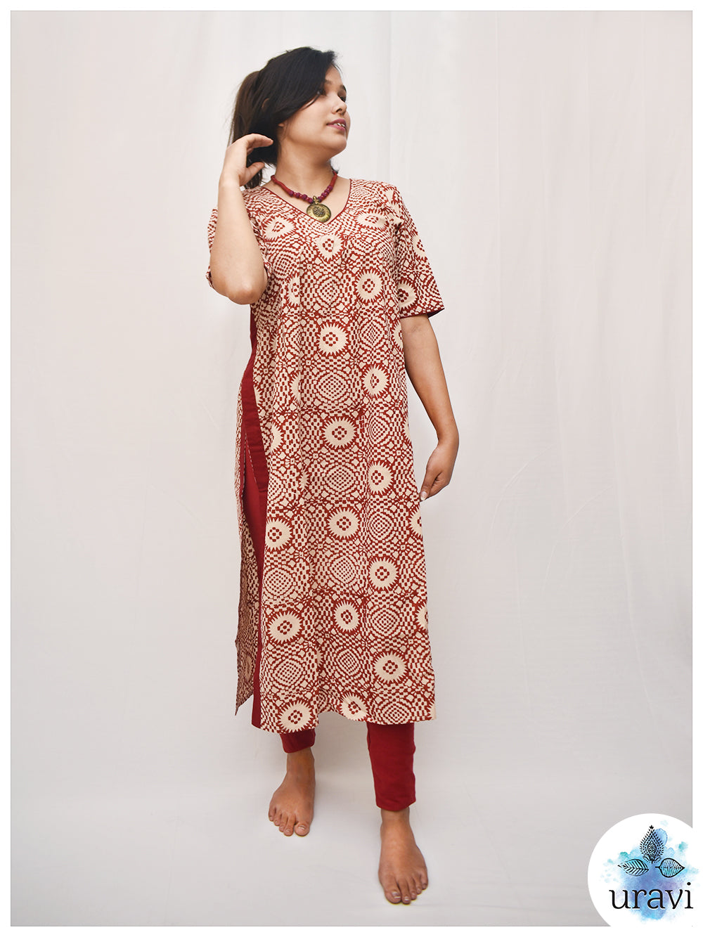 Lalima – Bagru Print High-Low Hem Kurta with Long Slits