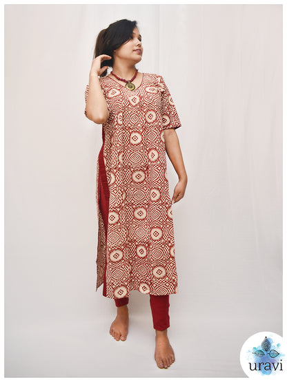 Lalima – Bagru Print High-Low Hem Kurta with Long Slits