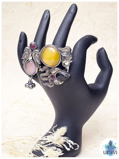 Mandakani - Stone-Studded Silver Replica Finger Ring