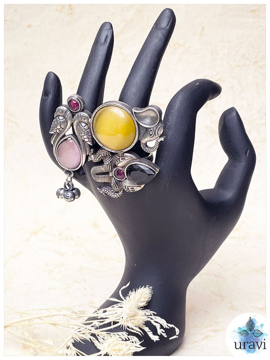 Mandakani - Stone-Studded Silver Replica Finger Ring