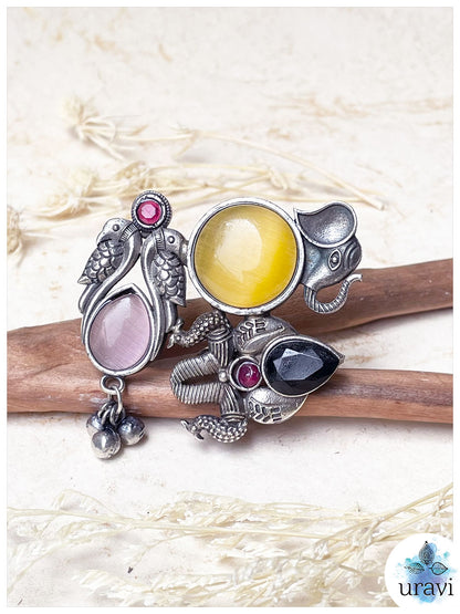 Mandakani - Stone-Studded Silver Replica Finger Ring