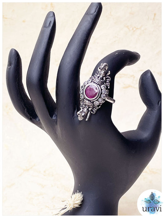 Madhulika -Stone-Studded Silver Replica Finger Ring