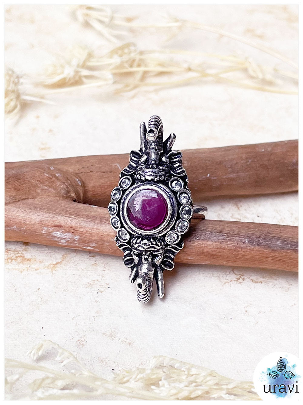 Madhulika -Stone-Studded Silver Replica Finger Ring