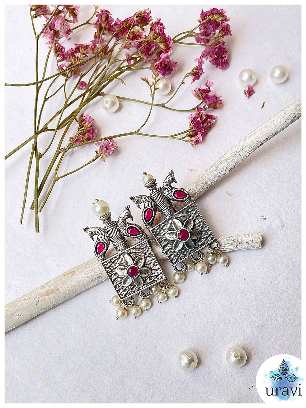 Shringaar Shresthata  - Oxidised Silver Replica Stone Studded Long Necklace Set