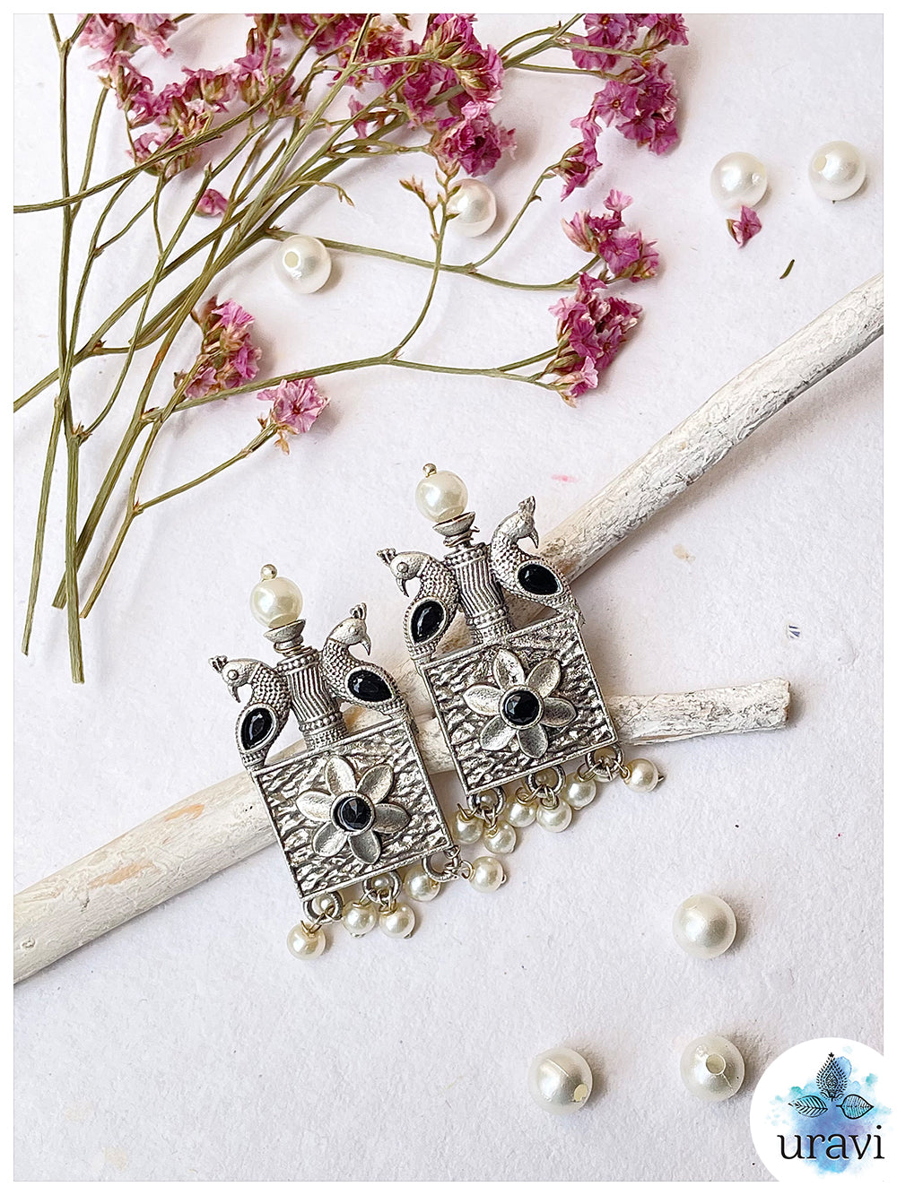 Shringaar Shresthata  - Oxidised Silver Replica Stone Studded Long Necklace Set