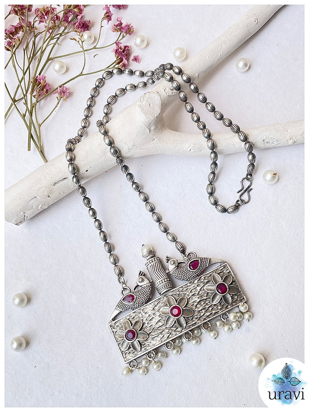 Shringaar Shresthata  - Oxidised Silver Replica Stone Studded Long Necklace Set