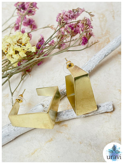 Golden Square - Matt Gold Hoop Earrings