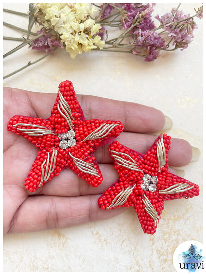 Red Star Beaded Handmade Earrings